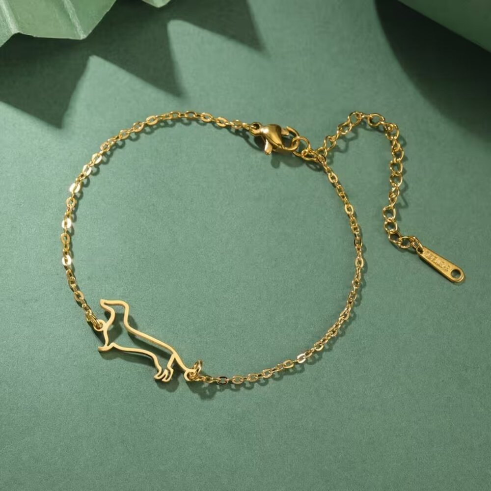 Gold Dachshund Double Chain Bracelet Stainless Steel